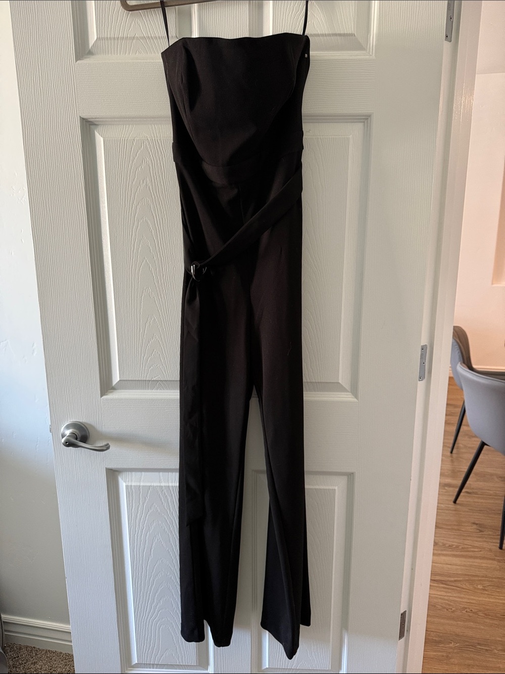 White House Black Market Black Strapless Wide-Leg Jumpsuit with Belt